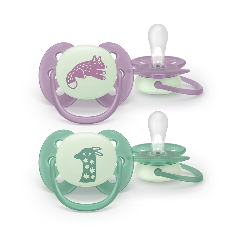 Philips Avent Pacifier Ultra Soft NightTime SCF094/04, 6-18 м., 2 броя