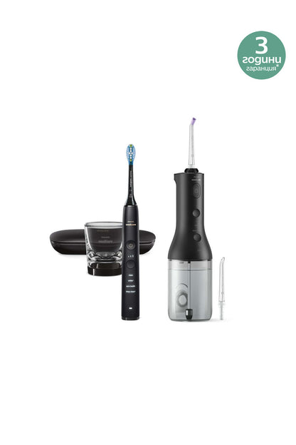 Зъбен душ и звукова четка за зъби и Philips Sonicare DiamondClean 9000, черна HX3886/43