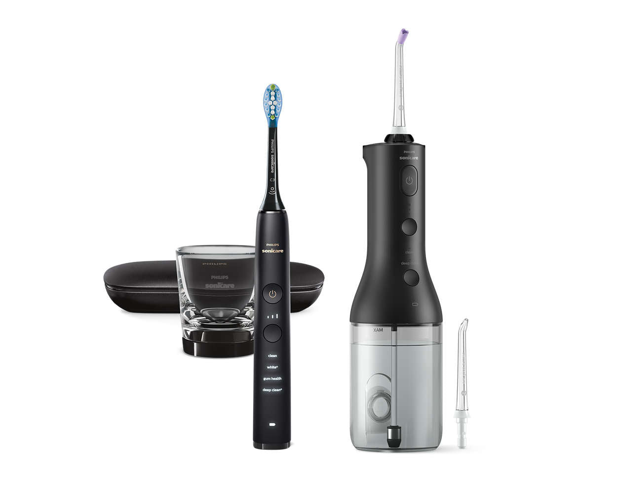 Зъбен душ и звукова четка за зъби и Philips Sonicare DiamondClean 9000, черна HX3886/43