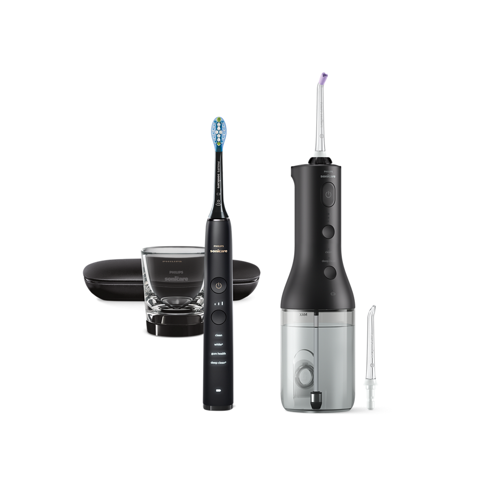 Зъбен душ и звукова четка за зъби и Philips Sonicare DiamondClean 9000, черна HX3886/43