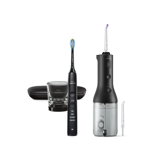 Зъбен душ и звукова четка за зъби и Philips Sonicare DiamondClean 9000, черна HX3886/43