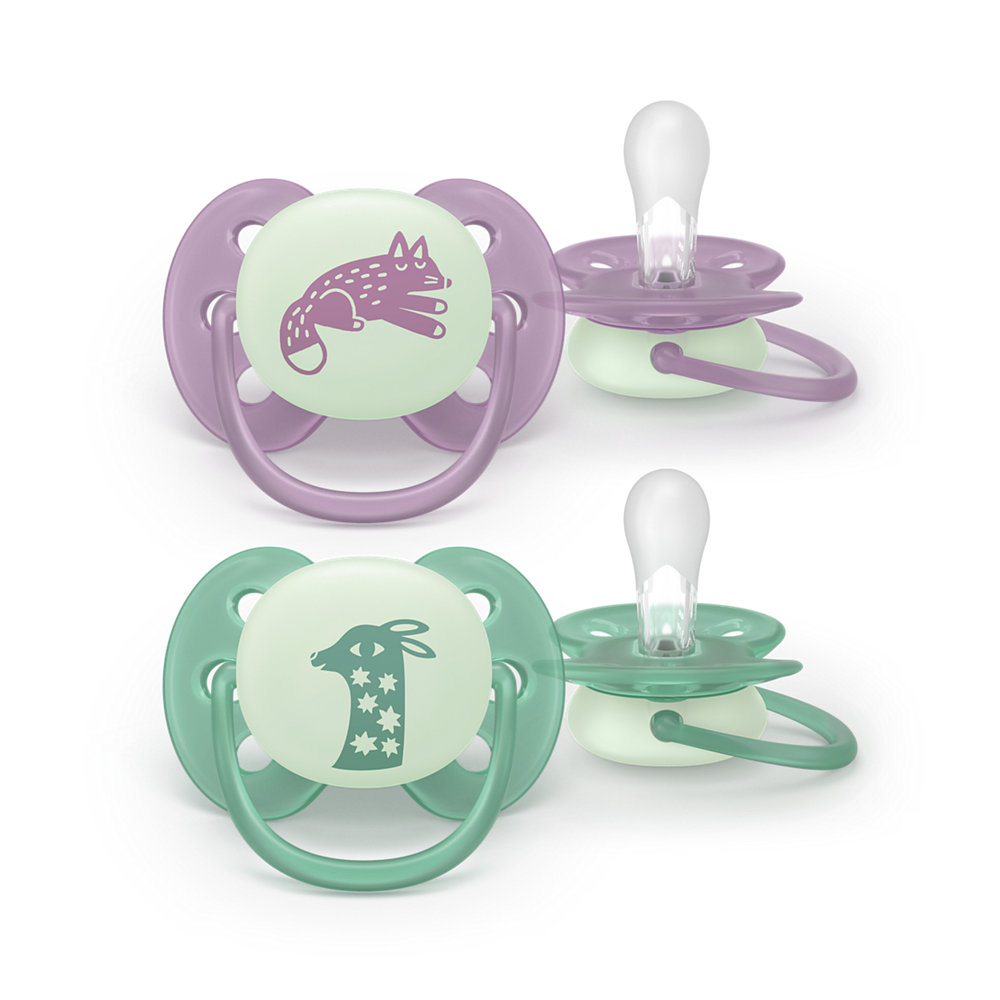 Philips Avent Pacifier Ultra Soft NightTime SCF094/04, 6-18 м., 2 броя