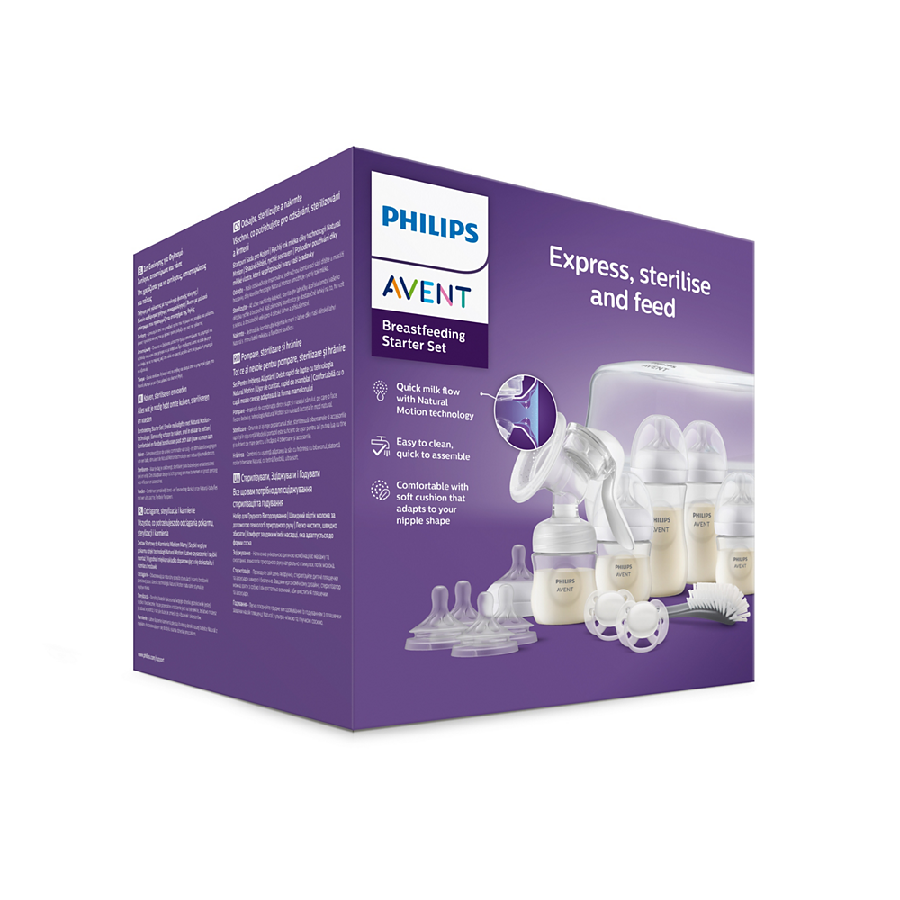 Комплект за кърмене с ръчна помпа за кърма и стерилизатор за бутилки Philips Avent SCD430/50